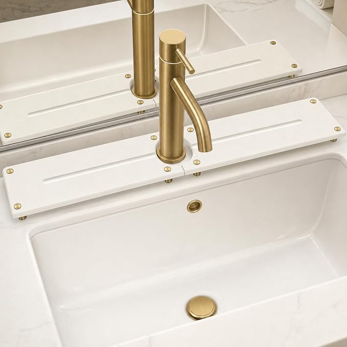 Stone Faucet Mat for Kitchen Sink, Gold White 23.6" x 4"
