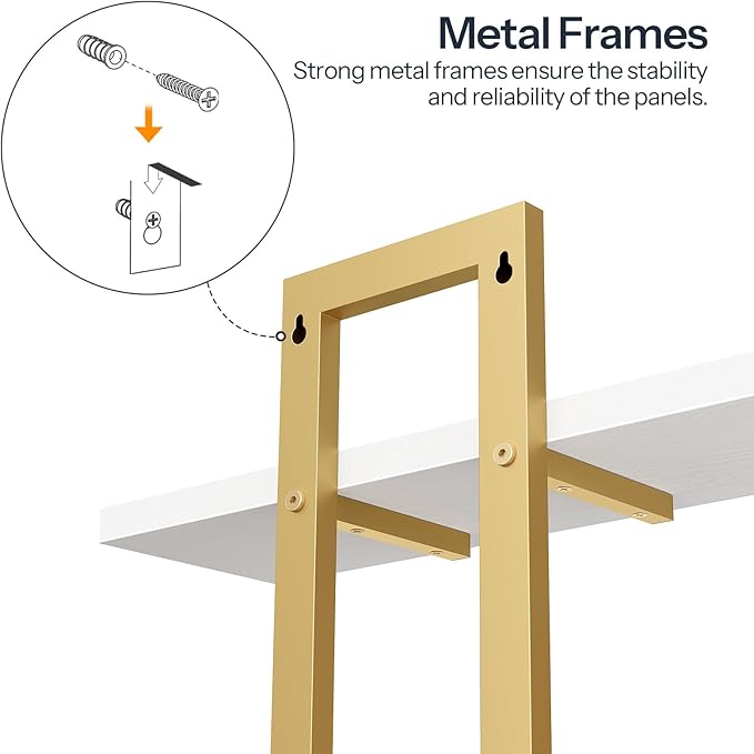 Floating Shelves, 15 Inch Wall Shelf Set of 2, White and Gold DW32BJ01