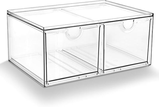 Stackable Clear Makeup Organizer Acrylic Storage Drawers with 2 Drawers