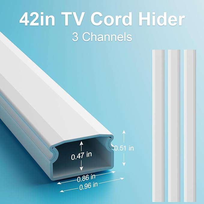 Cord Hider, 42In Cord Covers for Wall Mounted TV, White Cable Management Kit