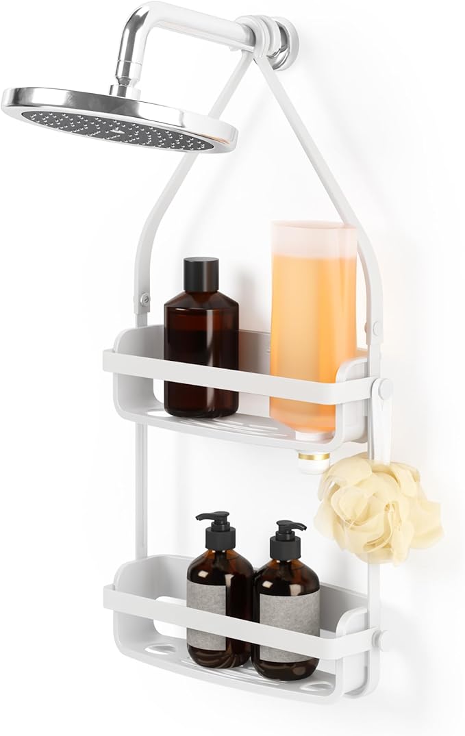 Flex Hanging Shower Caddy with 2 Shelves, Bathtub Shelf and Bathroom Organizer