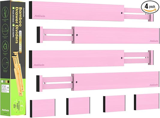Expandable Bamboo Drawer Dividers Organizers, Drawer Separators Splitter, Pink