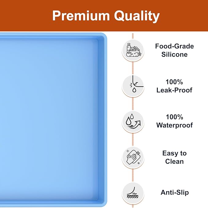 Extra Thick Silicone Mat Waterproof with Raised Edge 22" x 19", Blue