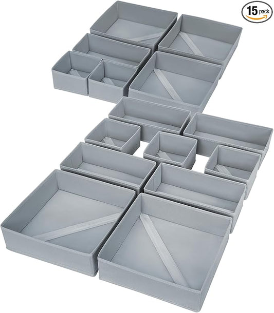 Drawer Organizer Clothes, 15 Pack Underwear Organizer, Foldable Closet Bins