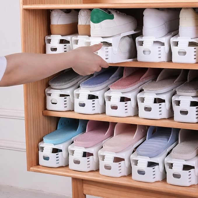 Antigo Shoe Slot Organizer 20 Pack - Adjustable Shoe Stacker for Closet Storage, Space Savers 50%, Double Layer Stackable Shoe Holder Rack for Sneakers Heels and Flat(White)
