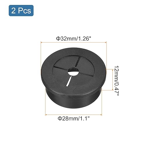 uxcell 2 Pcs Cable Cord Grommet, 1-1/8 Inch (28mm) Desk Grommet Flexible Rubber Grommets Wire Hole Cover Pass Through for Office Computer Desk Wire Organizer, Black