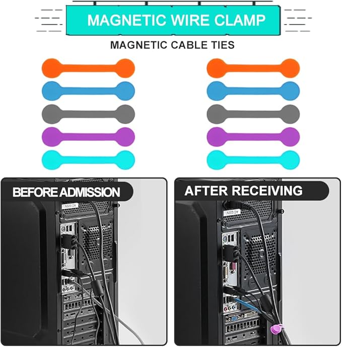Magnetic Cable Ties 10-Pack 5 Colors