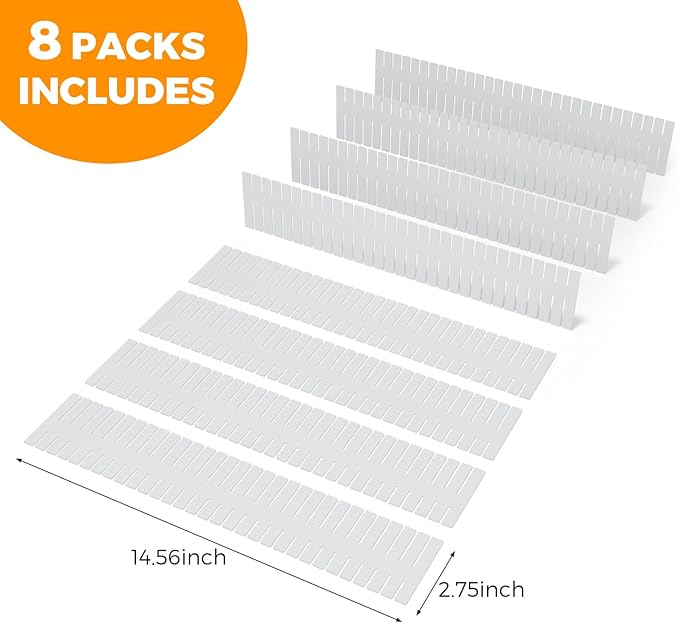 ALBAD Plastic Drawer Dividers Adjustable Drawer Organizer Dividers Separator for Tidying Clutter/Cutlery/Underwear/Socks/Clothes/Dresses/Boxes/Bins in Kitchen Bathroom Bedroom Office (8)