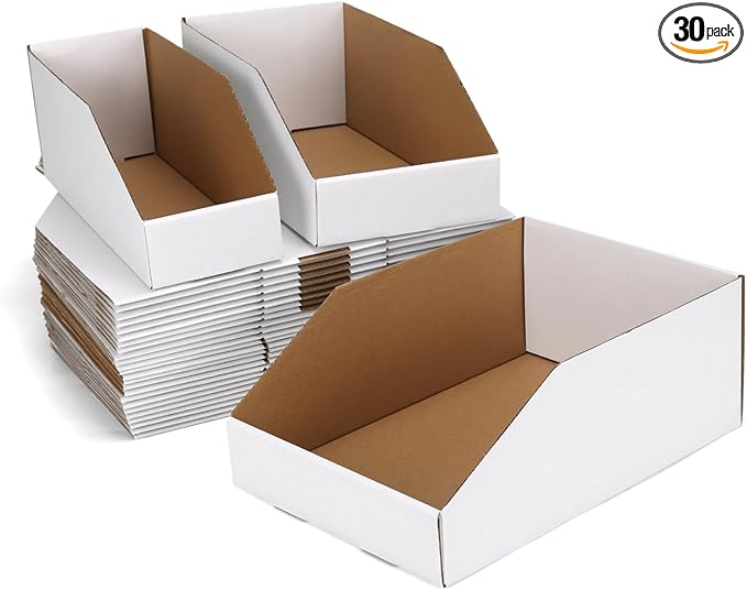 ZBEIVAN Cardboard Storage Bins Boxes 30 Packs, Easy Assembly Pantry Organizer Bins for Shelf, White (12x4x4.5, 12x6x4.5, 12x8x4.5 Inches)