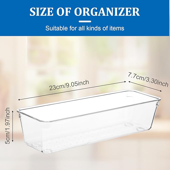 12pcs Clear Plastic Drawers Organizer, 9 x 3 x 2 Inches Stackable Acrylic Drawer Organizer, Non-Slip Clear Drawer Organizers for Bathroom, Office, Kitchen Cabinets, Dressing Tables, Makeup, Utensil