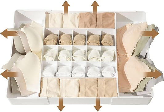Adjustable Drawer Organizer, 19-Grid Divider for Socks, Bras & Panties