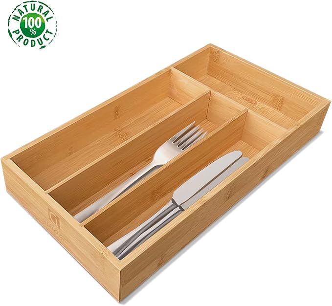 Bamboo Silverware Organizer, Kitchen Drawer Organizer