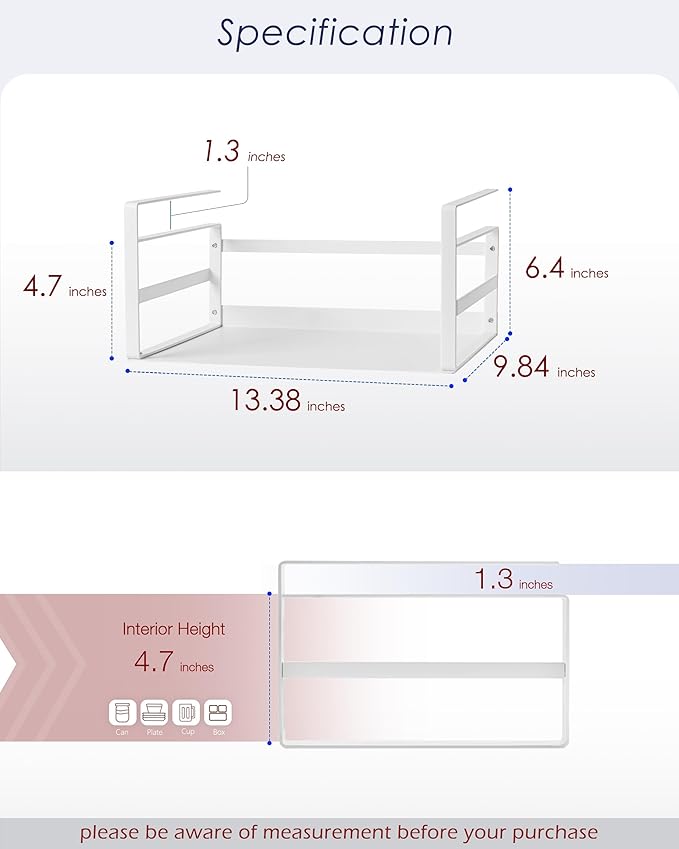 Nxconsu 2 Pack Heavy Duty Under Cabinet Organizer, Slide-Under Shelf Basket Storage with Solid Metal Bottom, Hanging Pantry Shelf for Kitchen Cupboard Bookshelf Closet, Holds 30 lbs, White, 13.38"