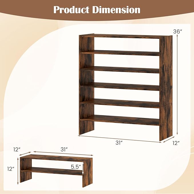Tangkula 6-Tier Stackble Vertical Shoe Rack, Space Saving Wooden Corner Shoe Storage Shelf for 18 Pairs, 3-in-1 Adjustable White Shoe Organizer for Front Door Entryway