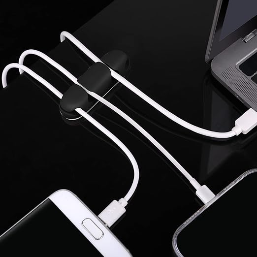 WLLHYF Cable Clips 3PCS Cord Wire Organizer Cable Management Holders 4 Hole Silicone Cable Harness USB Charging Accessory Cable Holder for Office and Home Desk (Black)