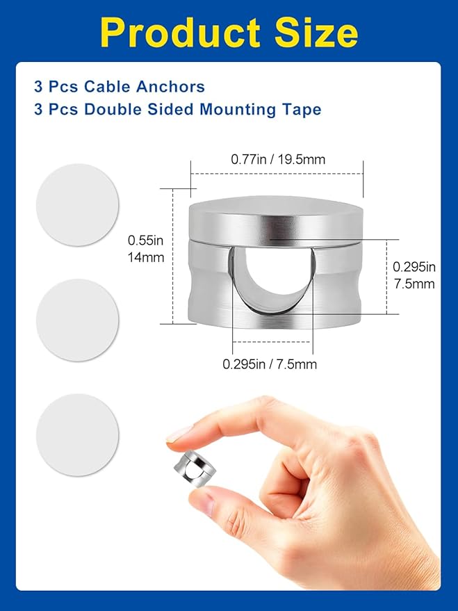 Upgraded Aluminum Silver Phone Charger Cord Holder with Extra-Large Adhesive Base, 3 Pack Screw-top Cord Holder for Nightstand, Stronger Hold Sticky Usb Cable Organizer Cord Clips for Desk