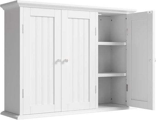Bathroom Wall Cabinet with 3 Doors, Laundry Cabinet Wall Mounted, White
