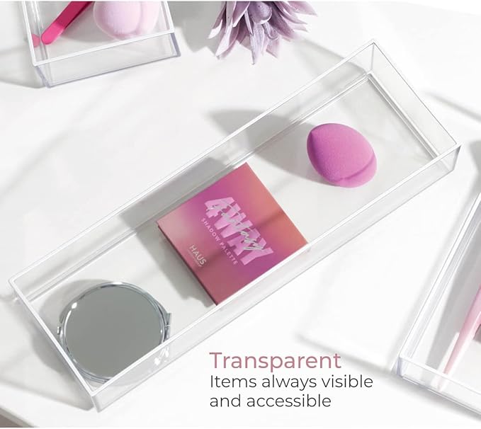 Plastic Makeup Drawer Organizer Tray, Clear/Matte White