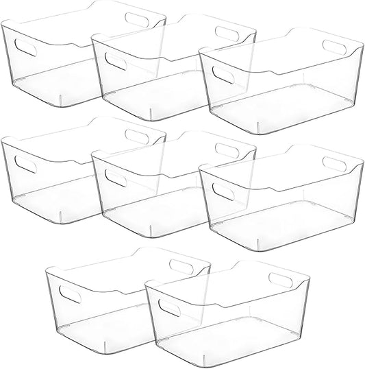Clear storage organizer bins, Medium Kitchen Cabinet Organizers and Storage Baskets Pantry Fridge Containers for Organizing Cabinet Organization Perfect for Foods Snacks Chips Vitamin spices