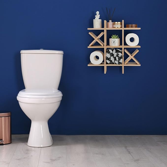Weysat Tic Tac Toe Toilet Paper Holder Stand Bathroom Wall Decor Rustic Wooden Hanging Storage Freestanding Wall Mounted Shelves Decor for Toilet Tissue Farmhouse