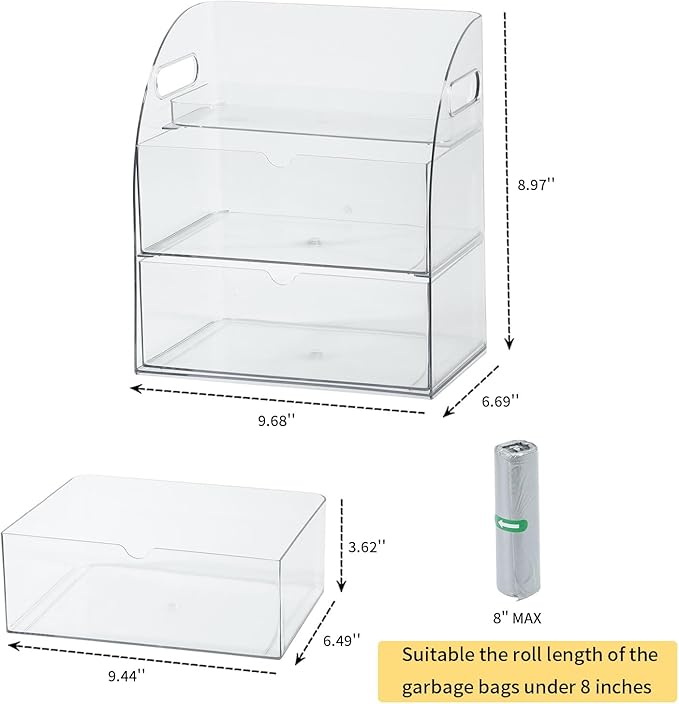 Clear Kitchen and Pantry Organizer with Drawer, Plastic Trash Bags and Dishwasher Pods Dispenser Holder Under Sink, Large Storage Container with Handle for Laundry and Bathroom