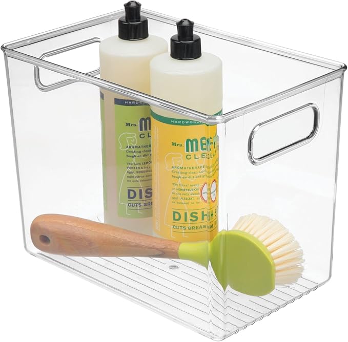 Plastic Deep Kitchen and Pantry Organizer Storage Bin with Handles for Cabinet