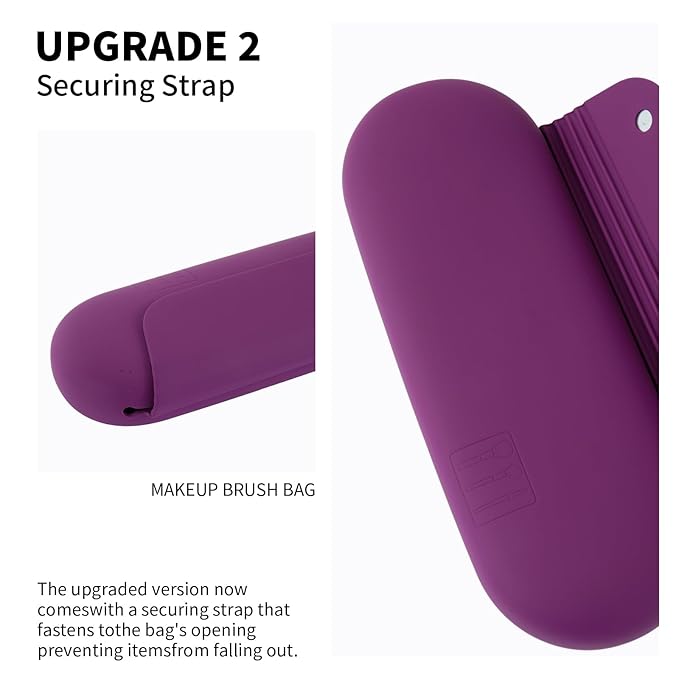 AGIKET 2 IN 1 Silicone Makeup Brush Holder with Beauty Make Up Sponge Holder Case：Soft Portable Cosmetic Face Brushes Holder with Upgrade Anti-Fall Out Magnetic Closure - Dark Pruple