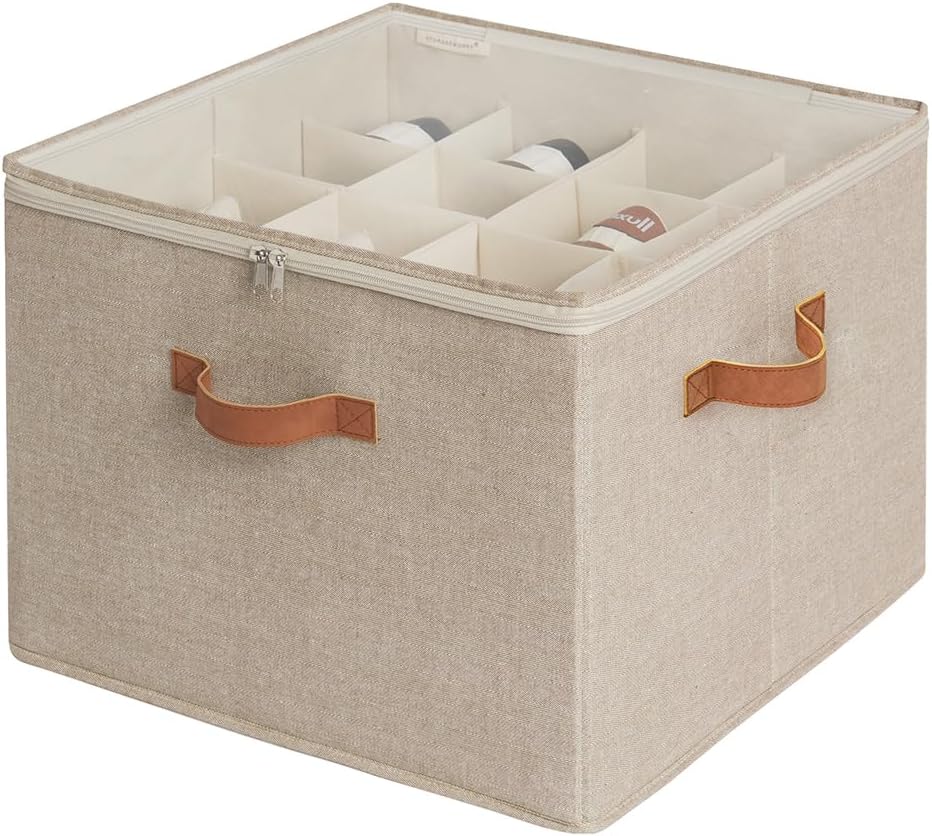 StorageWorks Shoe Organizer for Closet, Shoe Cubby Storage Containers with Adjustable Dividers and Clear Cover, Foldable Shoe Storage Box for Sandals, Sneakers, Fits up to 16 Pairs, Taupe | Fits up to 16 Pairs