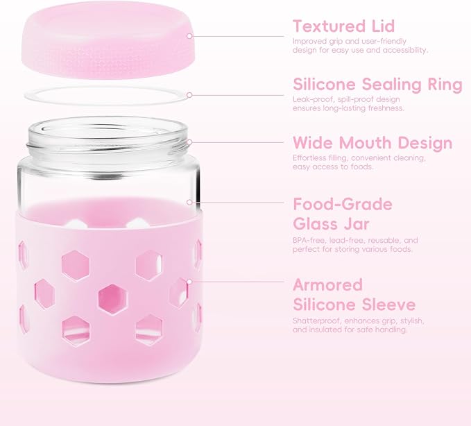 Gemice 8-Pack Overnight Oats Containers with Lids and Colorful Sleeves, 16 oz & 10 oz Airtight Glass Chia Pudding Mason Jars, Dishwasher Safe, Wide Mouth Meal Prep Jar for Yogurt Oatmeal