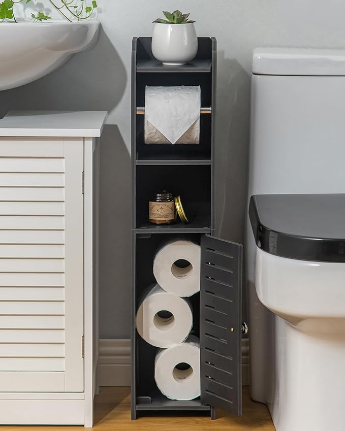 AOJEZOR Toilet Paper Holder Stand: Freestanding No Drill PVC Bathroom Storage for Apartment Renters -Protect Rental Deposit- Small Space Storage Solution
