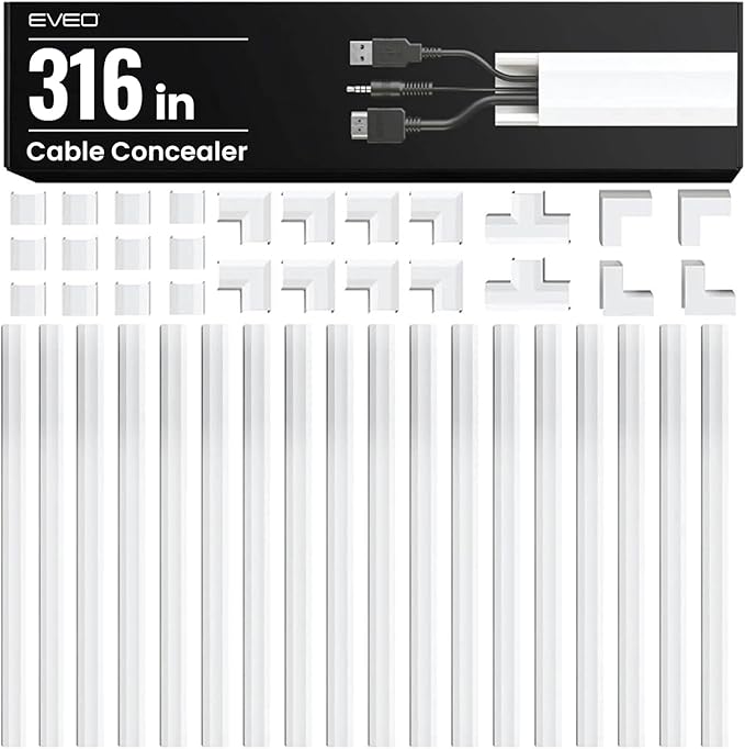 EVEO Cable Hider Wall 306” - Cable Raceway Cord Hider - Wire Covers for Cords on Wall, Cord Cover, Wall Cable Hider, Cable Concealer, Wire Hiders for TV on Wall Management-20X (L16 W0.95 H0.5) - White