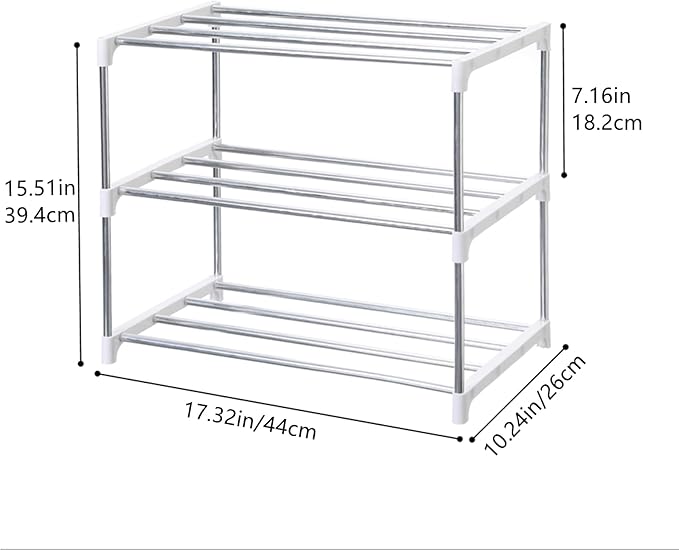 Jucaifu Stackable Small Shoe Rack, Entryway, Hallway and Closet Space Saving Storage and Organization (3-Tier, White)