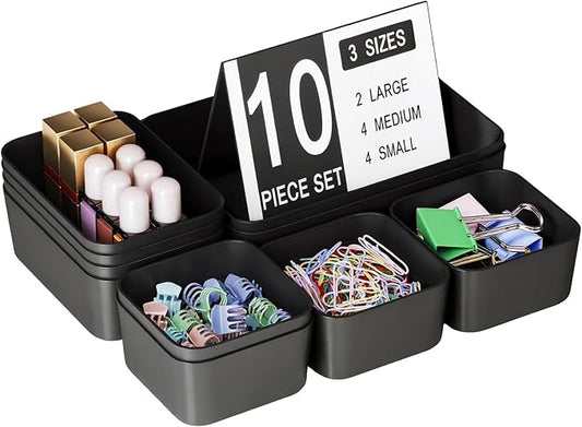 Plastic Drawer Organizers, 10 PCS Drawer Organizer Bins, Black