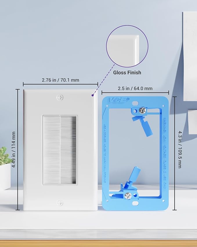 VCE Brush Wall Plate with Low Voltage Box, Decorator Wall Cover with Low Voltage Mounting Bracket for Wall-Mount TV, 2-Pack