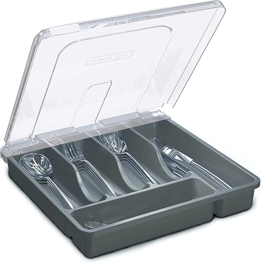 Utensil Holder for Countertop with Lid, Gark Gray