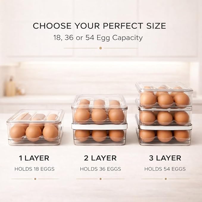Egg Holder for Fridge with Rolling Auto Dispense, Egg Dispenser for Refrigerator, Stackable Egg Organizer for Refrigerator, Holds 36 Eggs, Clear Space Saving Storage Container for Kitchen Use