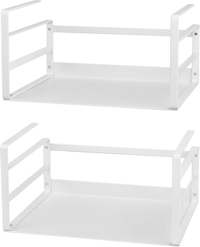 Nxconsu 2 Pack Small Compact Heavy Duty Under Cabinet Organizer, Slide-Under Shelf Basket with Metal Bottom, Hanging Pantry Shelf for Kitchen Cupboard Bookshelf Closet, Holds 15 lbs, White, 11.02"