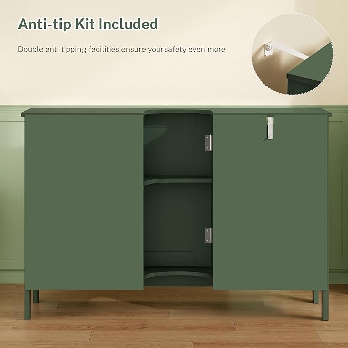 TEENFON 35.4" Pedestal Sink Storage Cabinet with 2 Doors and Adjustable Shelves, Bathroom Sink Cabinet, Under Sink Storage with U-Shape Cut-Out, Green
