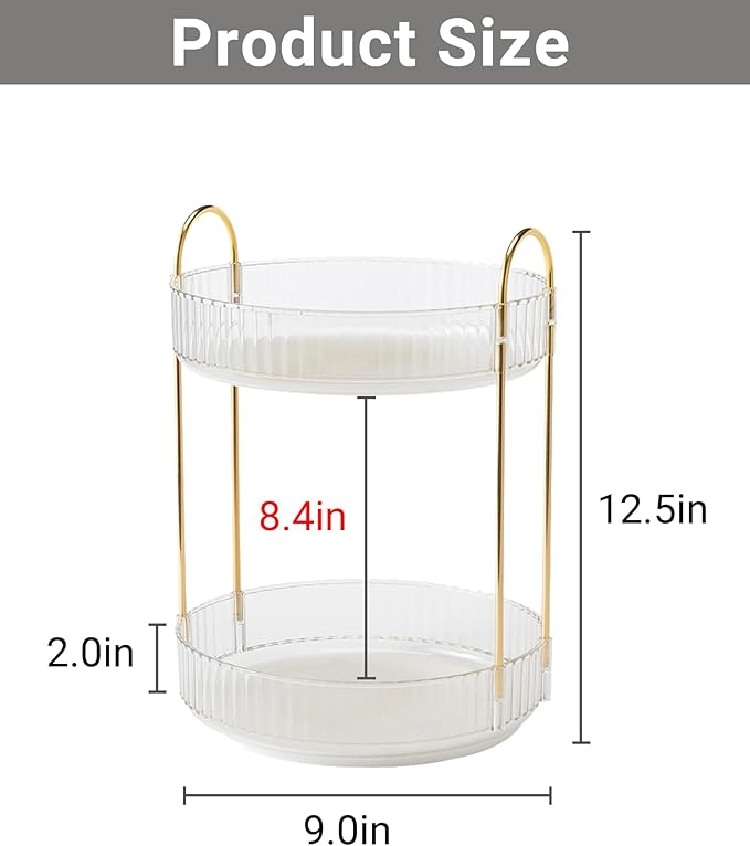 360 Rotating Makeup Organizer, Clear-2 Tier
