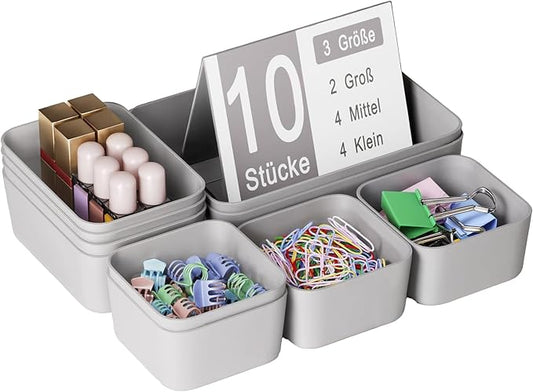 Plastic Drawer Organizers, 10 PCS Drawer Organizer Bins, Gray