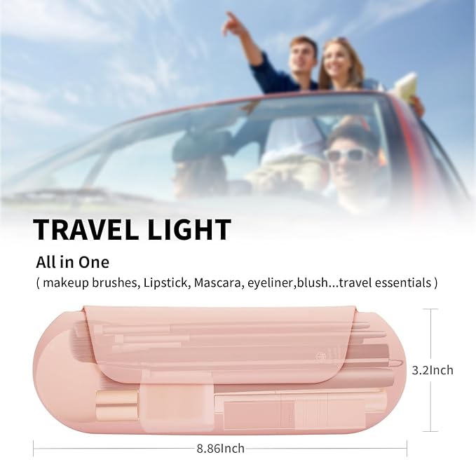AGIKET Silicone Makeup Brush Holder Travel Cosmetic Bag：Soft Portable Cosmetic Face Brushes Holder with Upgrade Anti-Fall Out Magnetic Closure, Large Travel Makeup Brush Case - Pink Sand