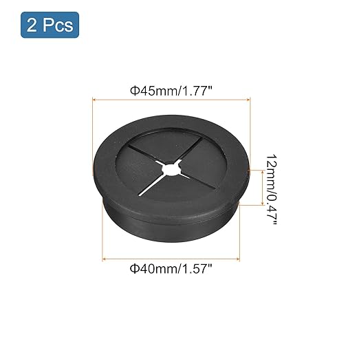 uxcell 2 Pcs Cable Cord Grommet, 1-9/16 Inch (40mm) Desk Grommet Flexible Rubber Grommets Wire Hole Cover Pass Through for Office Computer Desk Wire Organizer, Black