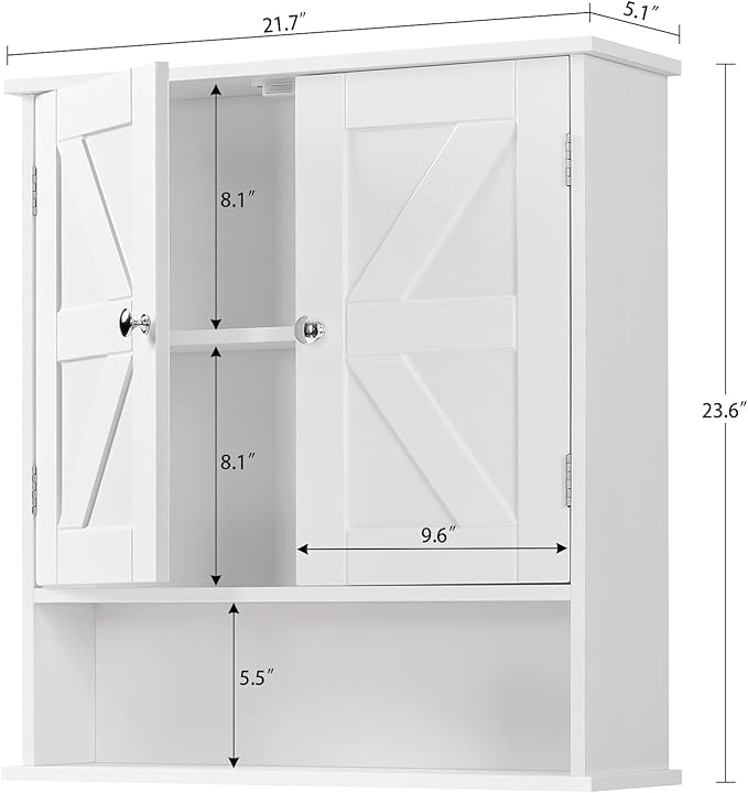 TEENFON Bathroom Wall Cabinet, Bathroom Cabinet with Barn Doors & Adjustable Shelf, Over The Toilet Storage Cabinet, Medicine Cabinet, White UNGGX001WV1