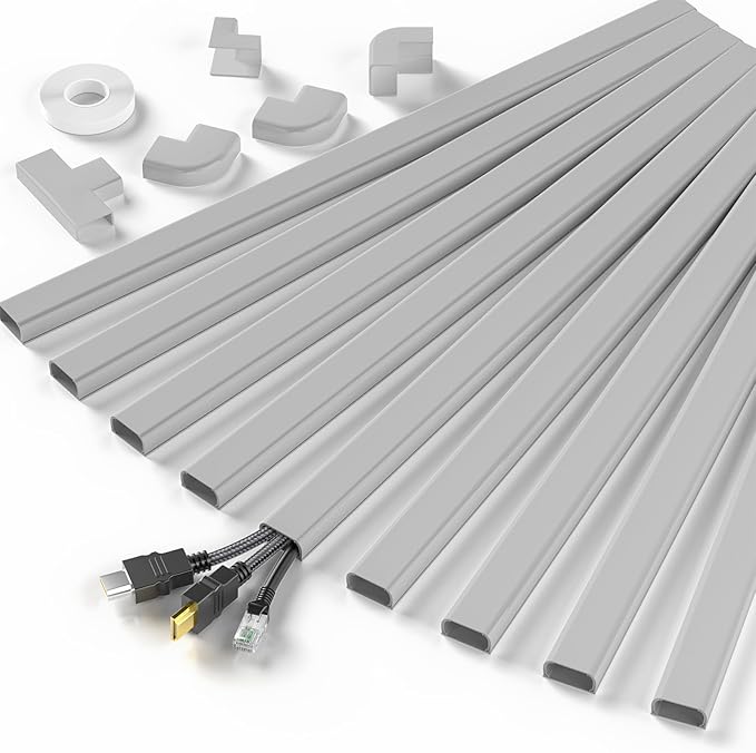 Delamu Cord Hider, 142in Cable Hider, Cord Covers for 2-3 Wires on Wall, Wire Covers for Cords, Wire Hiders for TV on Wall, Easier Setup Cable Cover Cable Management, W0.94 H0.47in, Grey