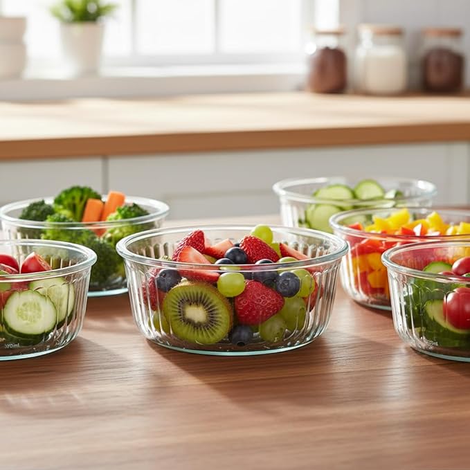 12oz Round Glass Food Storage Containers with Lids and Foldable Cutlery, 1.5 cup Round Glass Lunch Containers, Small Food Bowls for Office, School, Outdoor, Microwave, Freezer Safe -4 Pack