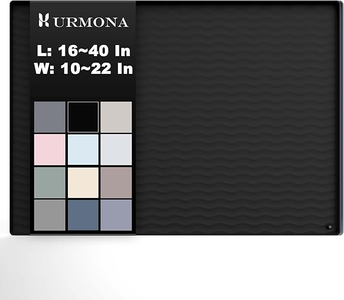 URMONA 28'' x 22'' Waterproof Silicone Under Sink Mat Cabinet and Counter Protector, Shelf Liner for Kitchen and Bathroom, Storage and Organizers, Litter Mat, Pet Cat Puppy Essentials（Black）