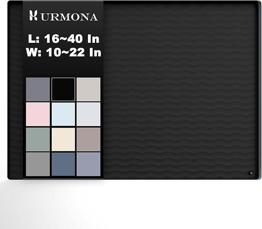 URMONA 34'' x 19'' Waterproof Silicone Under Sink Mat Cabinet and Counter Protector, Shelf Liner for Kitchen and Bathroom, Storage and Organizers, Litter Mat, Pet Cat Puppy Essentials（Black）