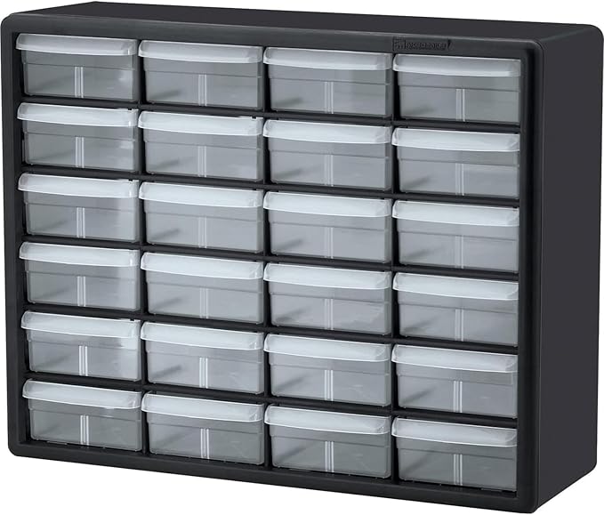 24-Drawer Plastic Drawer Storage Cabinet for Garage Organization, 10124 Black