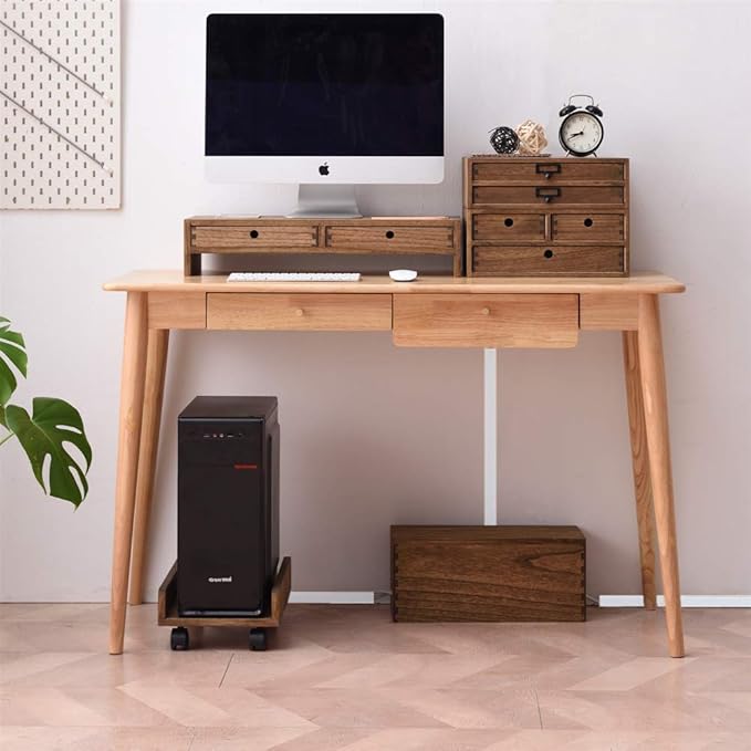 KIRIGEN Wooden Cable Management Box Set of 2 - Solid Wood Large & Small Cord Organizer Hides Power Strips, Chargers & Wires for Desk, TV Stand, Home Office Brown DXH2T-DBR