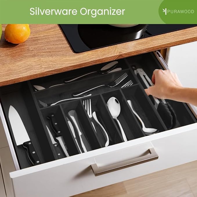 Bamboo Drawer Organizer, Black